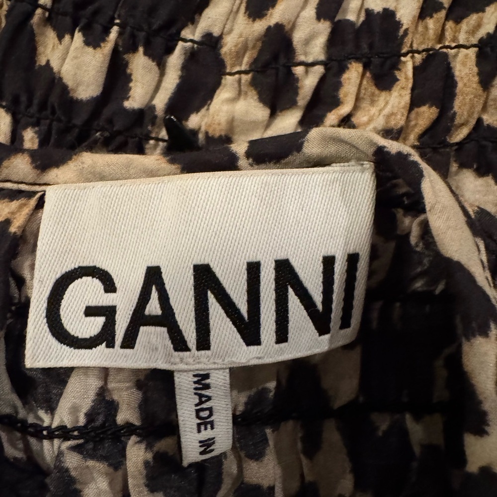 GANNI Leo Leopard Print Smocked Peplum Blouse Sz 36 / US 4 Cotton Silk Top - Picture 10 of 10